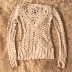 White scoop neck knit sweater